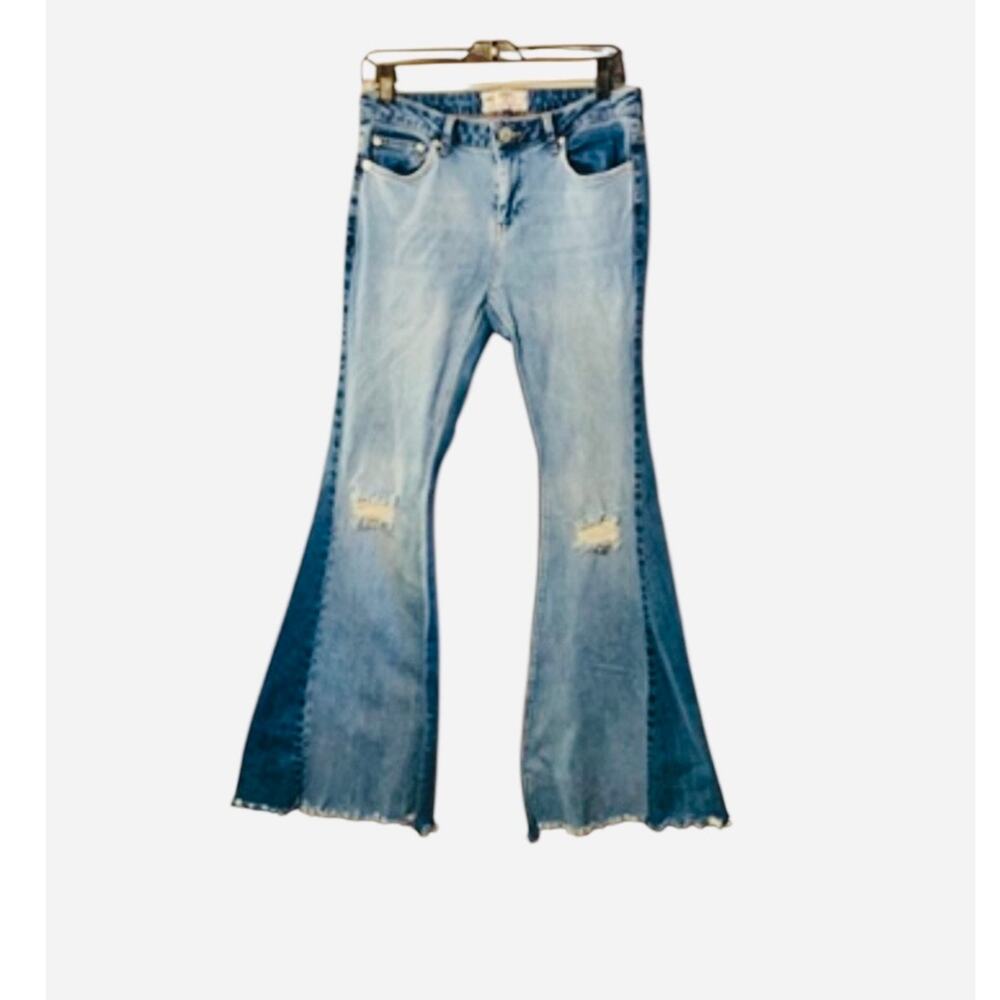 Free People Color Blocked Flare Jeans  sz 28